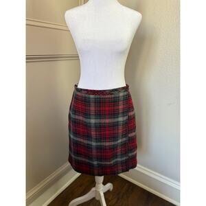 Vintage Eddie Bauer 100% Wool Plaid Wrap Skirt Size 16 Made in Mexico -J0201